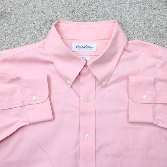 Brooks Brothers Dress Shirt Mens 17 1/2, 34 Pink Non-Iron 100% Cotton L/S Button - Picture 1 of 11